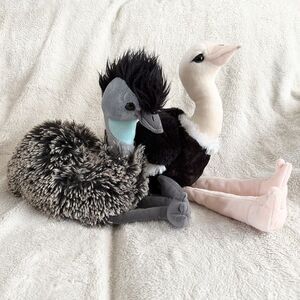 Petting Zoo Ostrich Emu Lot Of 2 Realistic Bird Plush Toy Stuffed Animal Recycle